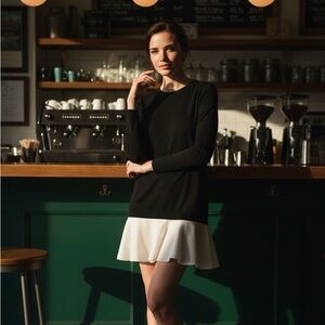 Valentino Long Sleeve Knit Black and White Mini Dress